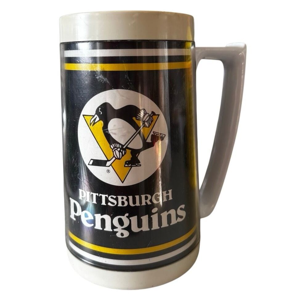 Vintage Pittsburgh Penguins Stroh’s Beer Plastic Mug Stein - Eagle USA 6.25”